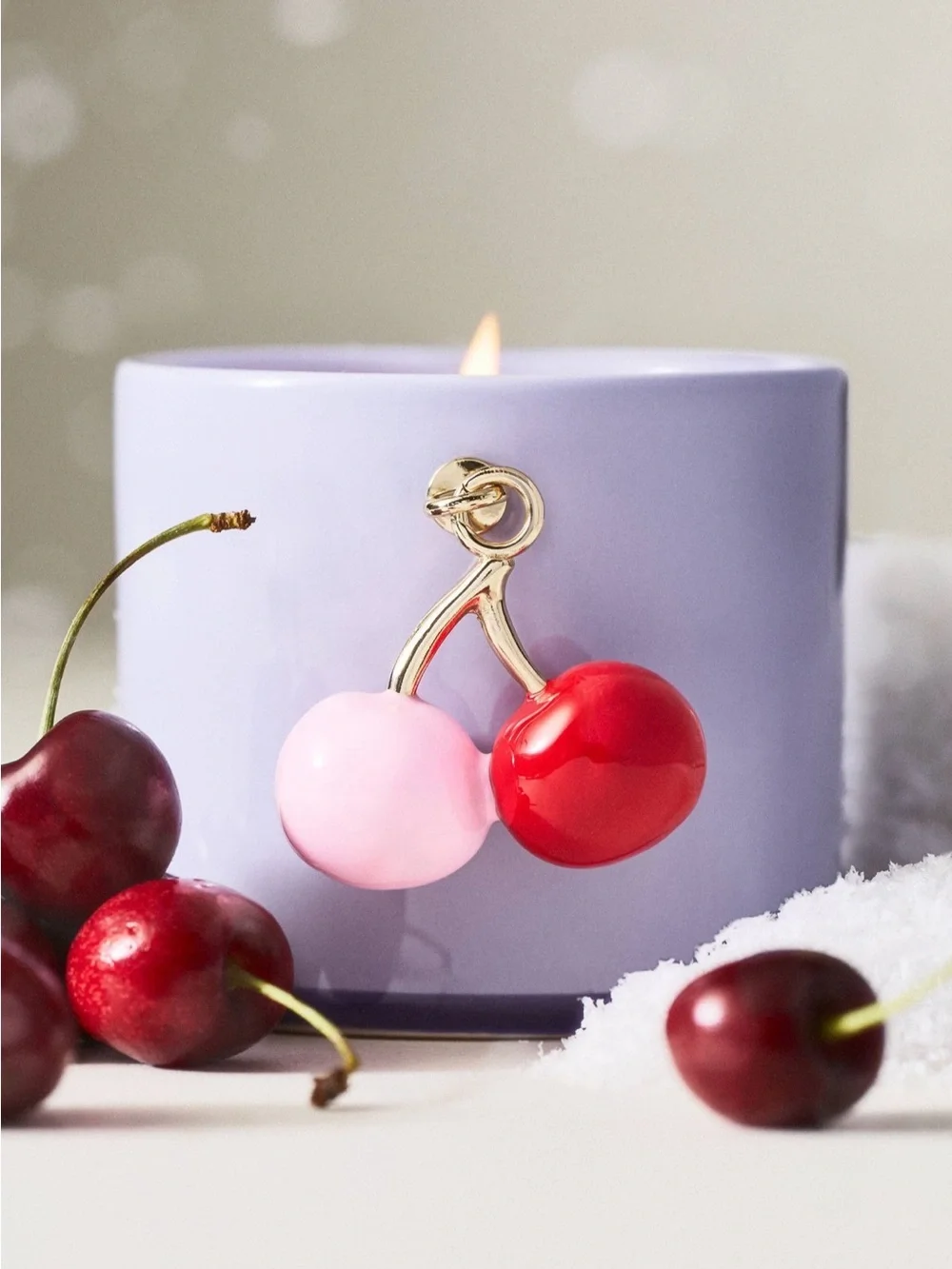 NWT Anthropologie Cherry Charm Fruity Ceramic Candle in Black Cherry & Tonka